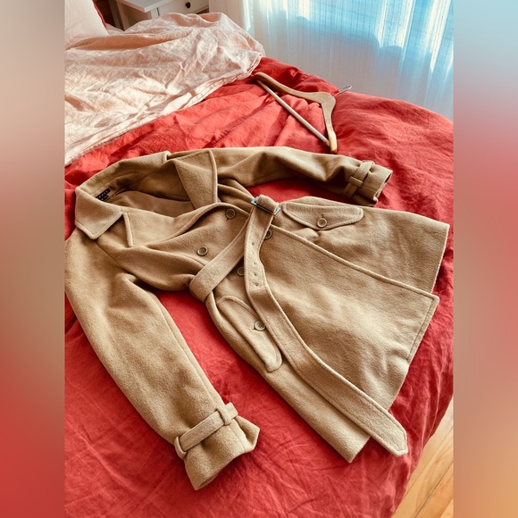 Theory Angora blend camel trench style coat SZ M - Picture 11 of 15